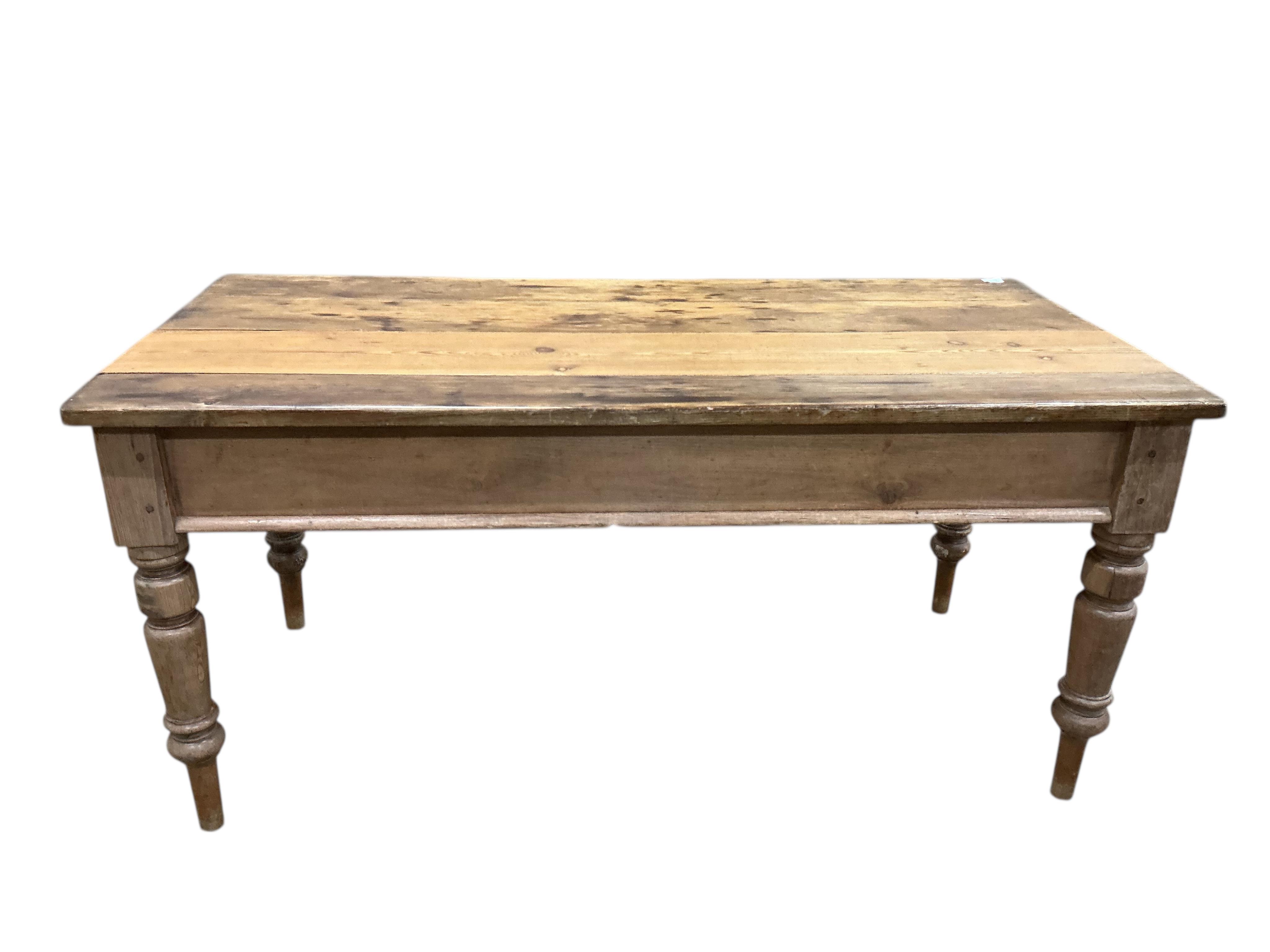 A Victorian rectangular pine kitchen table, width 168cm, depth 80cm, height 79cm